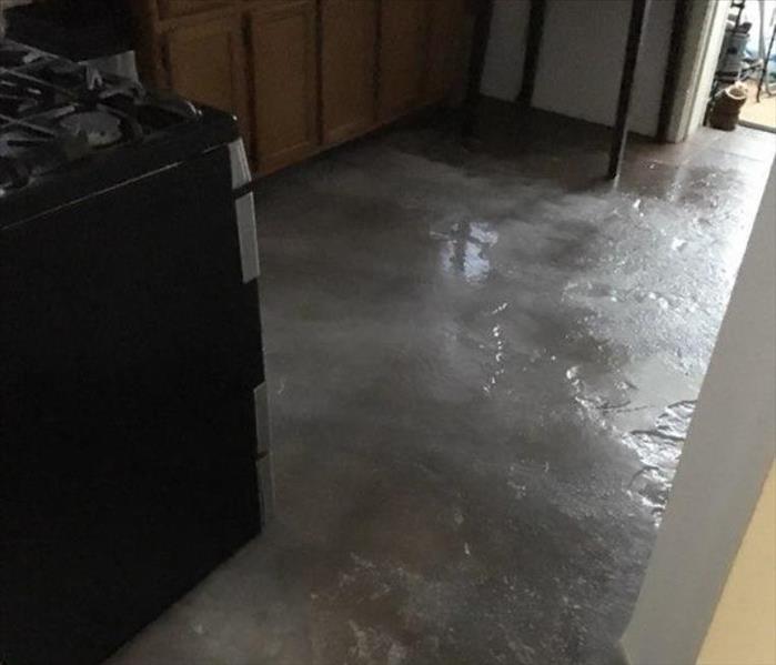 The kitchen is gutted due to the water/ice on the floor. The floors are taken down to concrete and 2 feet of the wall is gone
